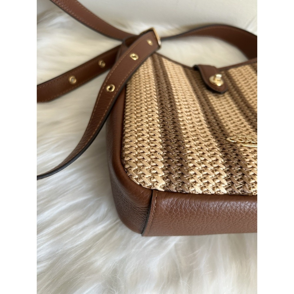 Coach Hadley Mini Straw Leather Striped Crossbody Brown Tan CM563 - Picture 6 of 11